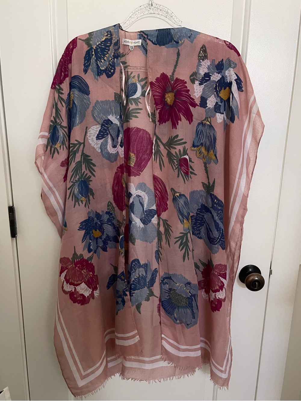 Woven Heart Pink Floral Camisole with Blue Accents